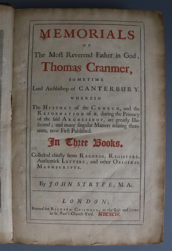 Strype, John - Memorials to the Most Reverend Father in God, Thomas Cranmer, 1st edition, folio, calf, upper